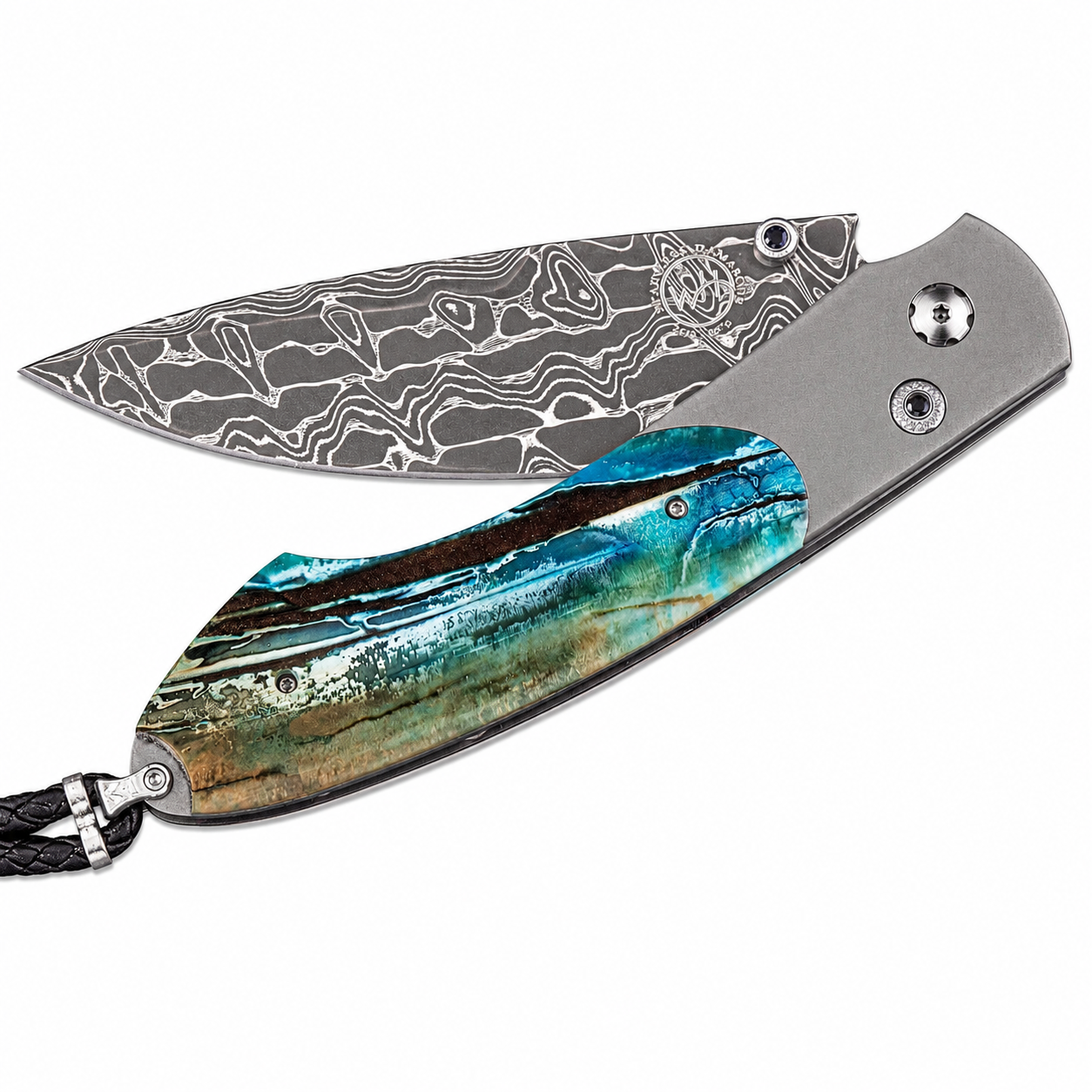 William Henry B12 Parallel - Woolly Mammoth Tooth Inlaid Titanium Frame w/ Intrepid Damascus Blade Folding Knife