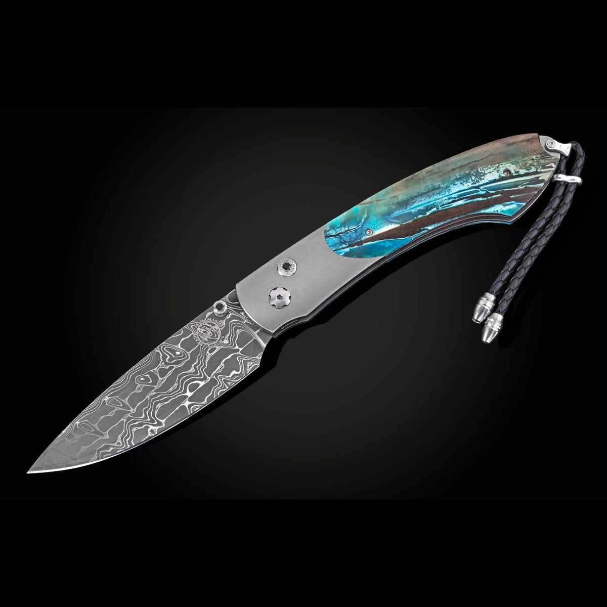 William Henry B12 Parallel - Woolly Mammoth Tooth Inlaid Titanium Frame w/ Intrepid Damascus Blade Folding Knife