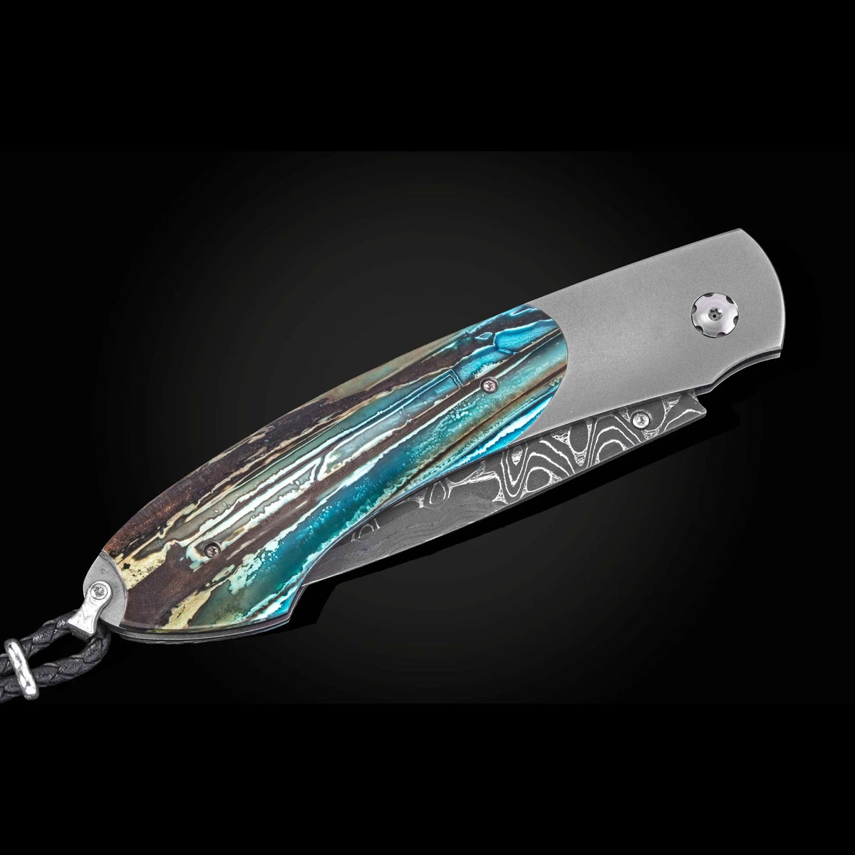 William Henry B12 Parallel - Woolly Mammoth Tooth Inlaid Titanium Frame w/ Intrepid Damascus Blade Folding Knife