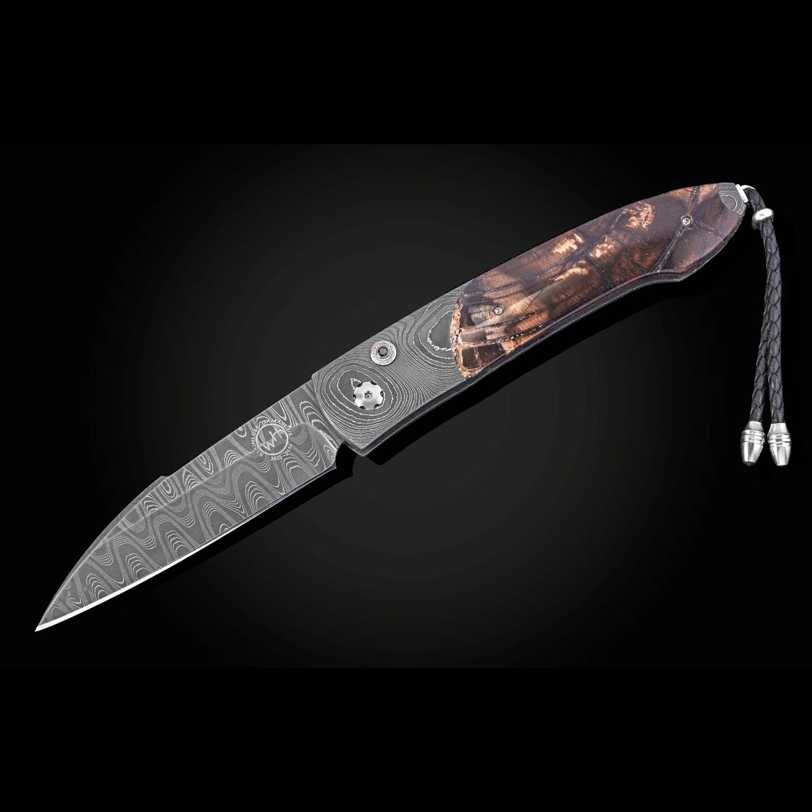 William Henry B22 Epic - Woolly Mammoth Tusk Inlaid Twist Damascus Frame w/ Meadows Damascus Blade Automatic Folding Knife