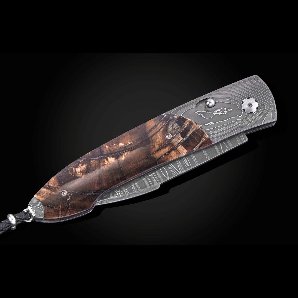 William Henry B22 Epic - Woolly Mammoth Tusk Inlaid Twist Damascus Frame w/ Meadows Damascus Blade Automatic Folding Knife