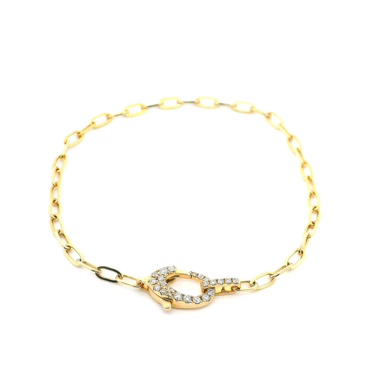 14K Yellow Gold 0.25cttw. Diamond Lobster Clasp Designer Oval Link Bracelet