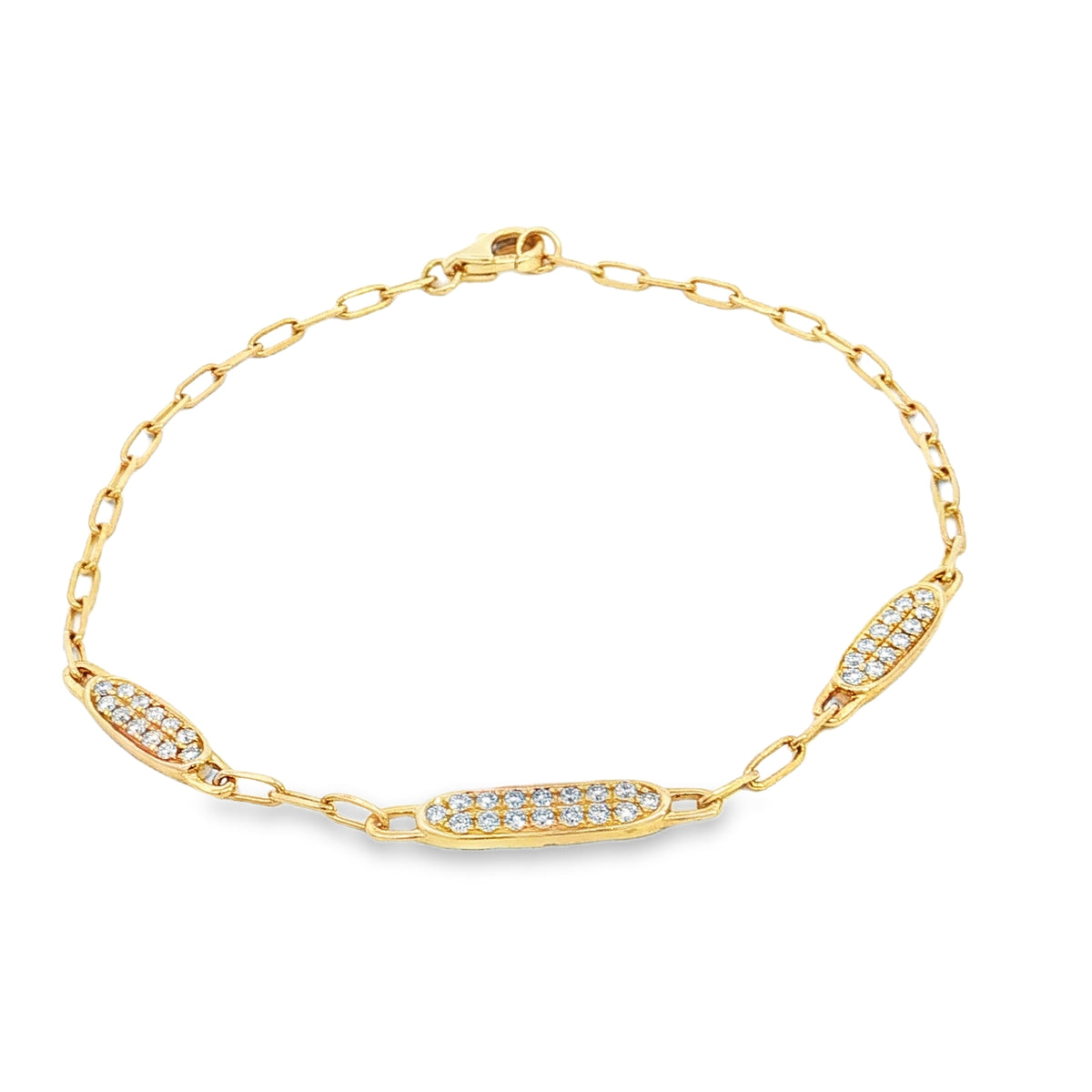 14K Yellow Gold 0.33cttw. Diamond Multi Section Oval Link Bracelet