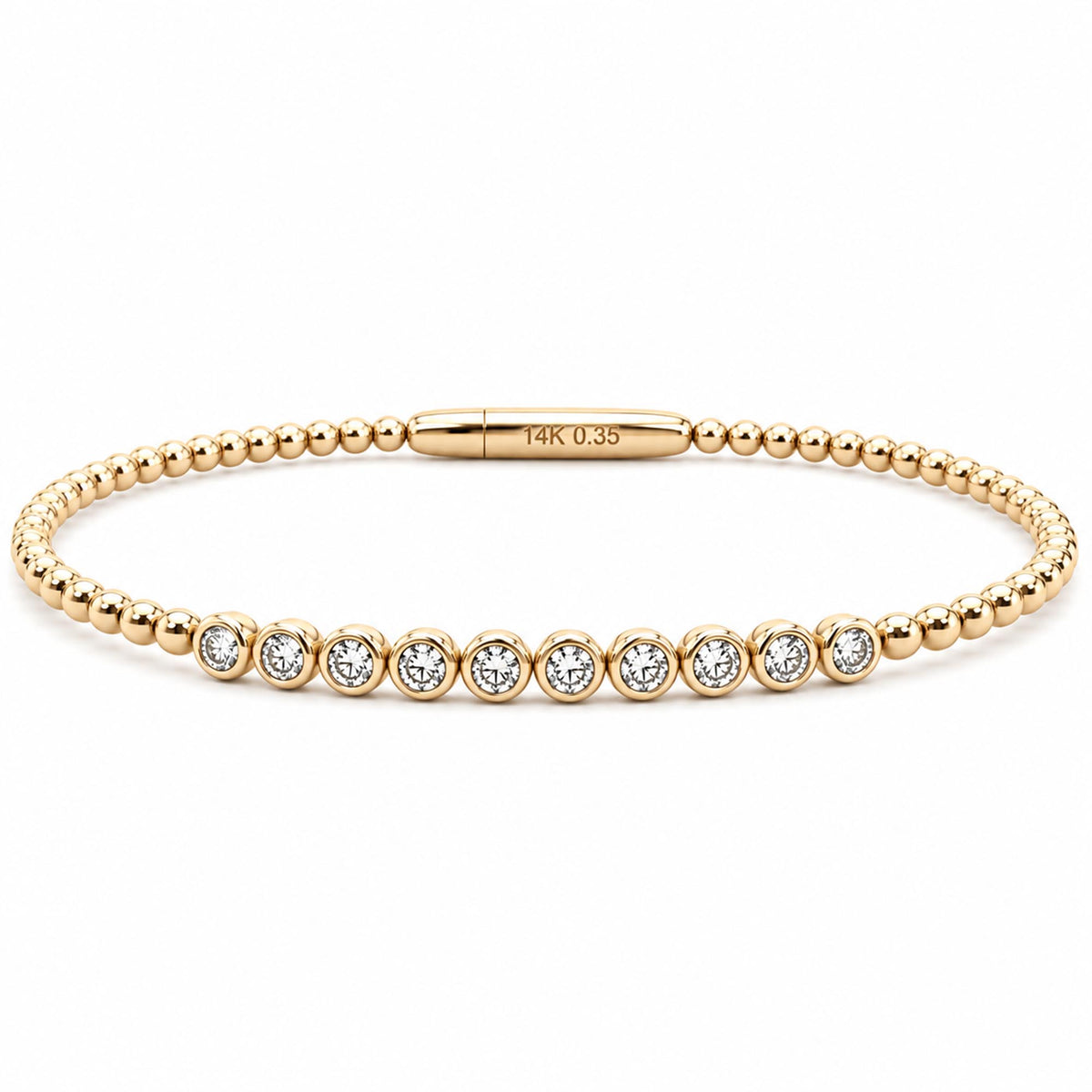 14K Yellow Gold 0.35cttw. Diamond Beaded Flexible Bracelet