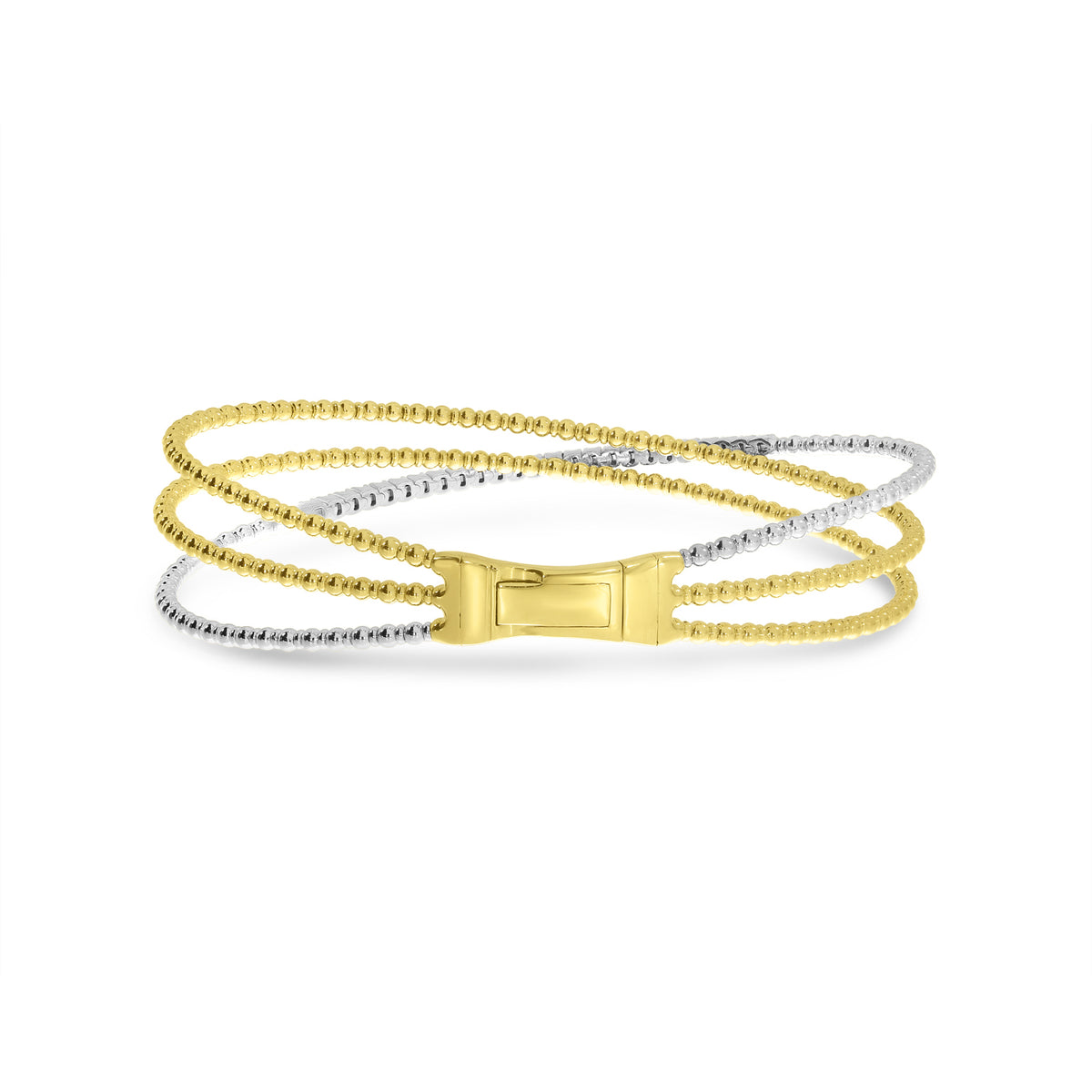 14K Yellow &amp; White Gold 0.47cttw. Diamond Triple Strand Flexible Bracelet