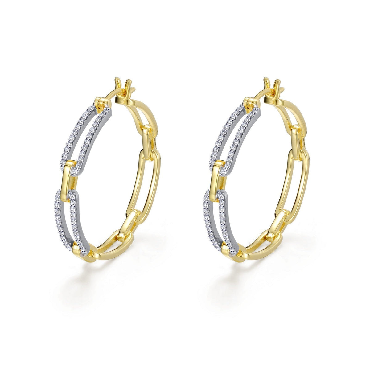 Lafonn Simulated Diamond Two Tone Paperclip Hoop Earrings E0511CLT