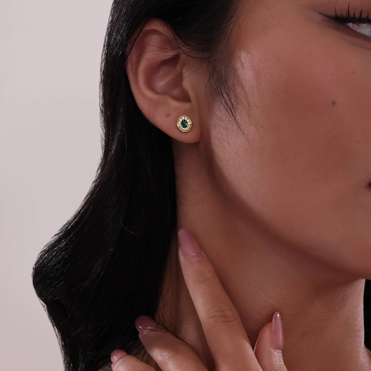 Lafonn Simulated Diamond &amp; Emerald Halo Stud Earrings E0592CEG00