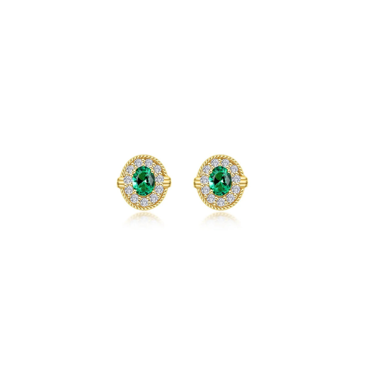 Lafonn Simulated Diamond &amp; Emerald Halo Stud Earrings E0592CEG00
