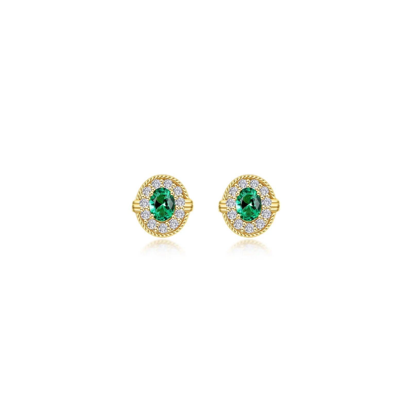 Lafonn Simulated Diamond & Emerald Halo Stud Earrings E0592CEG00