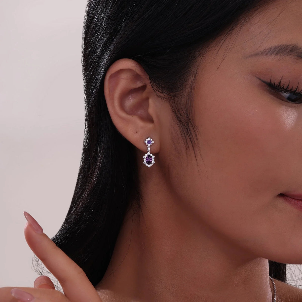 Lafonn Simulated Diamond &amp; Amethyst Oval Halo Earrings E0593AMP
