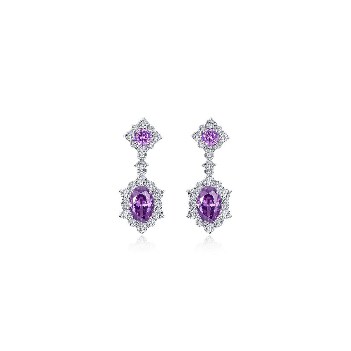 Lafonn Simulated Diamond &amp; Amethyst Oval Halo Earrings E0593AMP