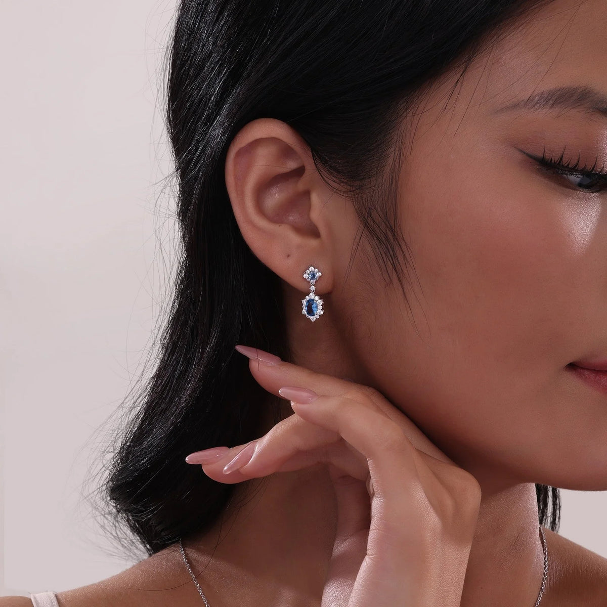 Lafonn Simulated Diamond &amp; Blue Topaz Oval Halo Earrings E0593BTP