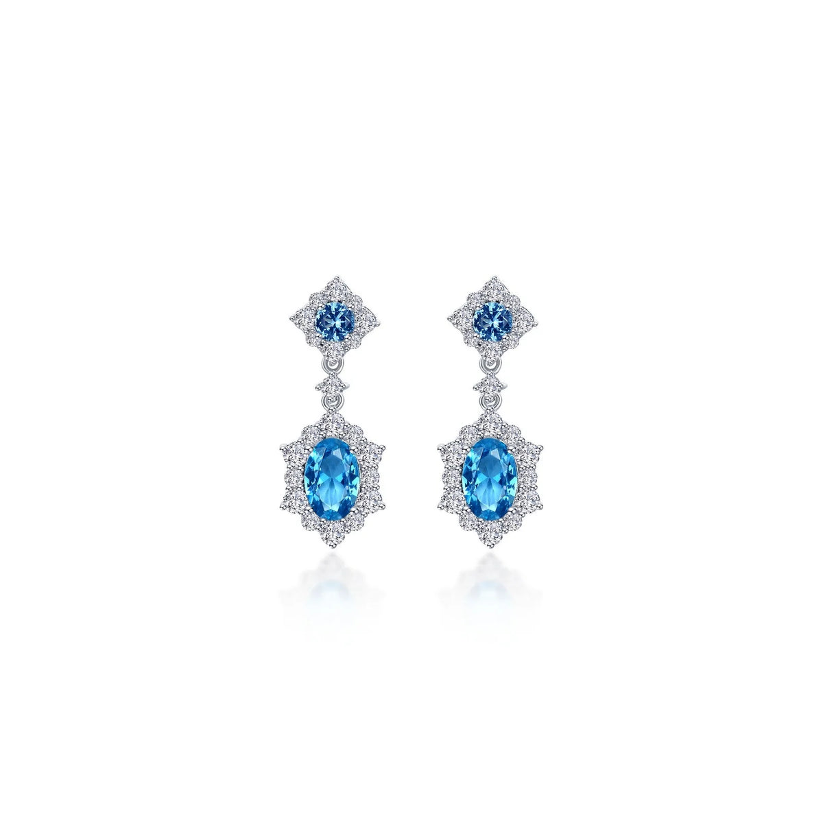 Lafonn Simulated Diamond &amp; Blue Topaz Oval Halo Earrings E0593BTP