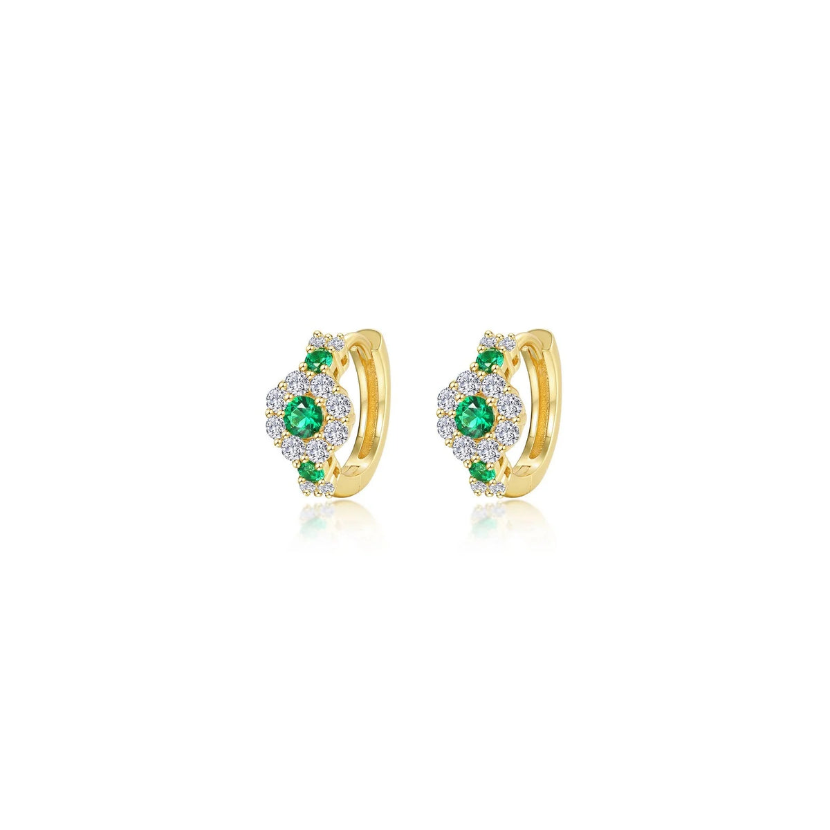 Lafonn Simulated Diamond &amp; Emerald Flower Huggie Hoop Earrings E0599CEG