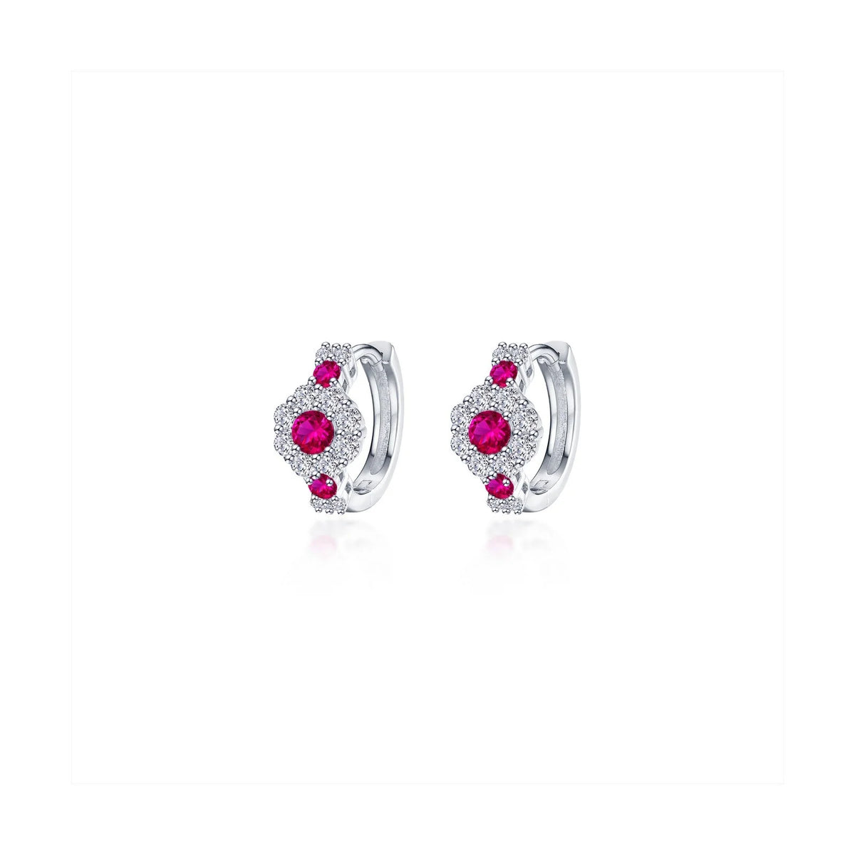 Lafonn Simulated Diamond &amp; Ruby Flower Huggie Hoop Earrings E0599CRP