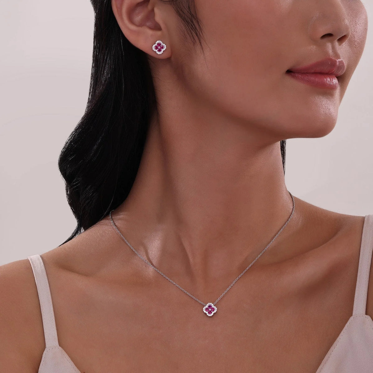 Lafonn Simulated Diamond &amp; Ruby Halo Stud Earrings E0610CRP00