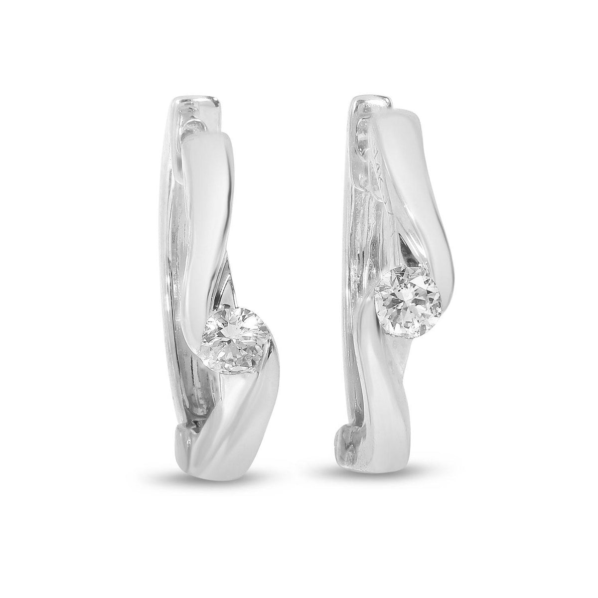14K White Gold 0.13cttw. Diamond Twist Huggie Earrings