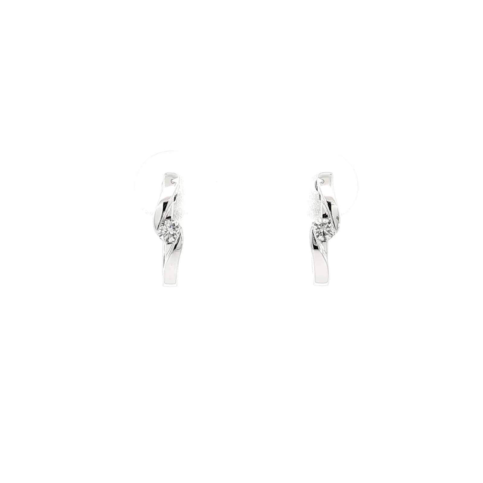 14K White Gold 0.13cttw. Diamond Twist Huggie Earrings