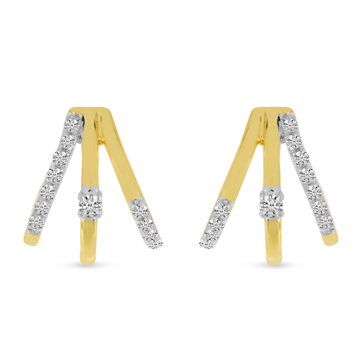 14K Yellow Gold 0.17ct. Diamond Triple Row Huggie Earrings