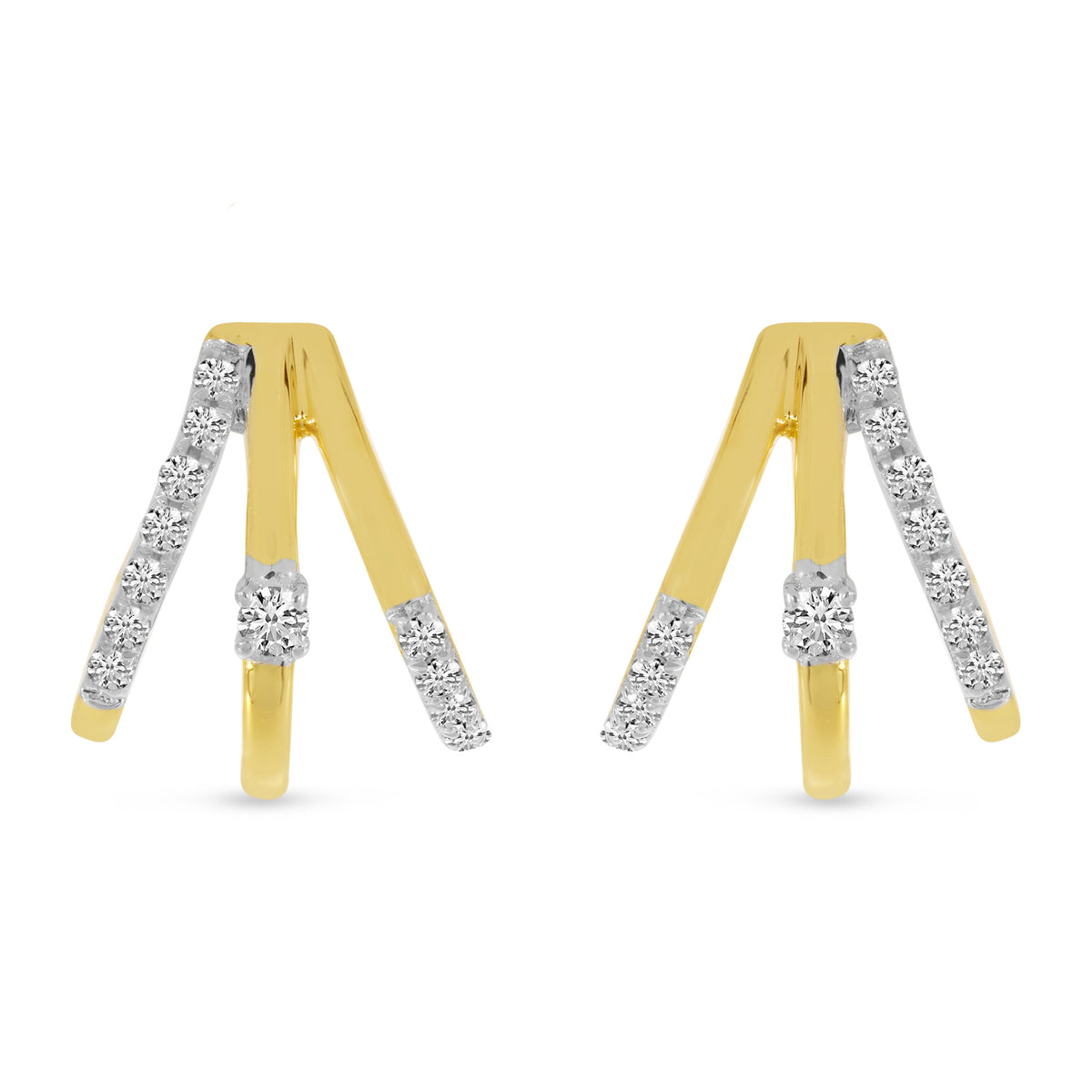 14K Yellow Gold 0.17ct. Diamond Triple Row Huggie Earrings
