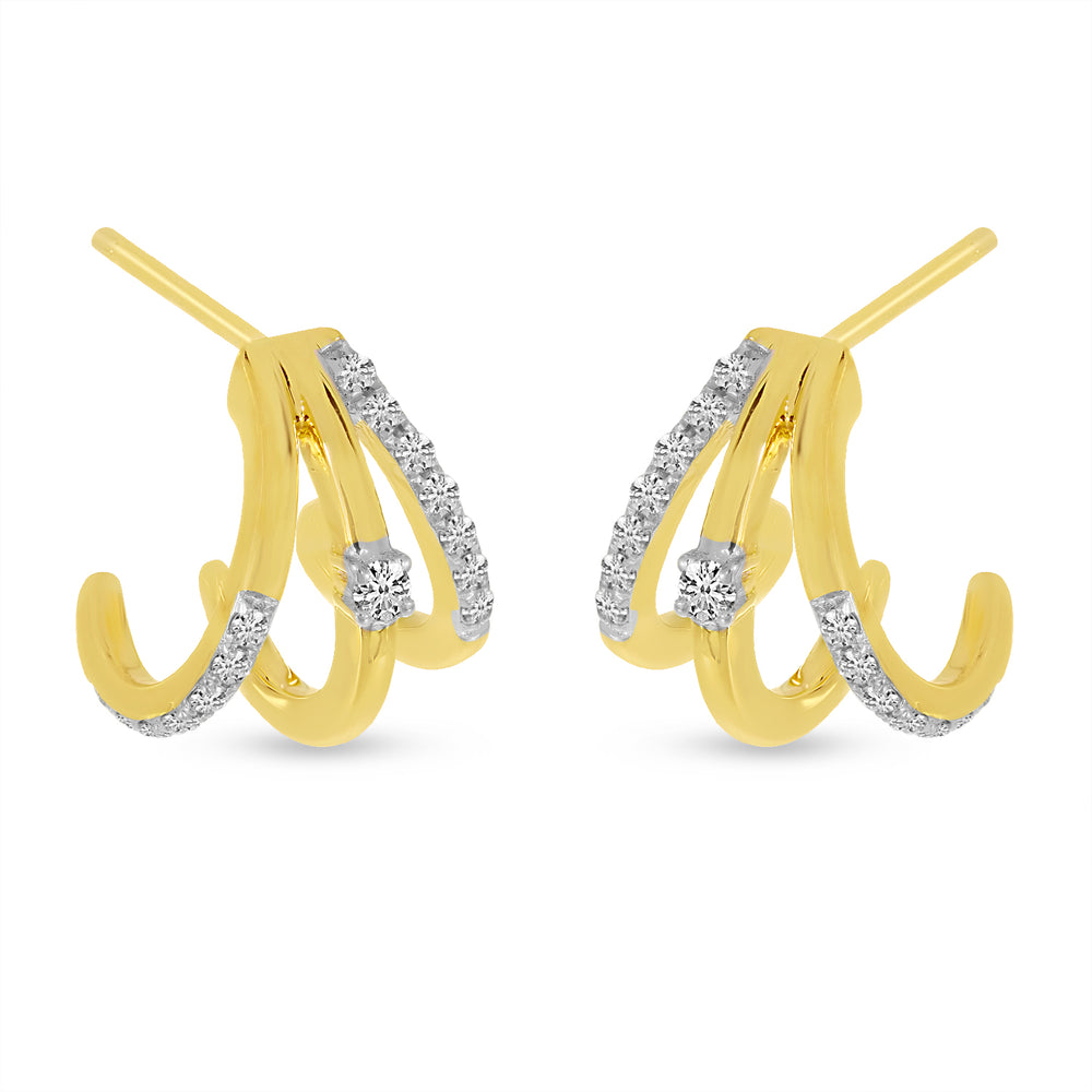 14K Yellow Gold 0.17ct. Diamond Triple Row Huggie Earrings