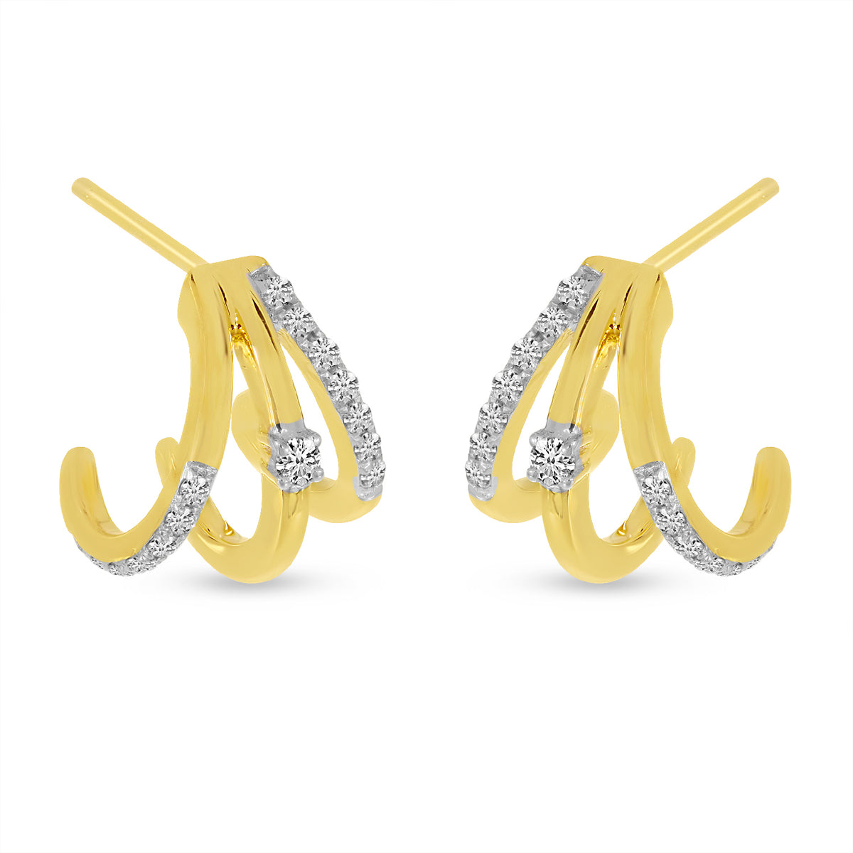 14K Yellow Gold 0.17ct. Diamond Triple Row Huggie Earrings