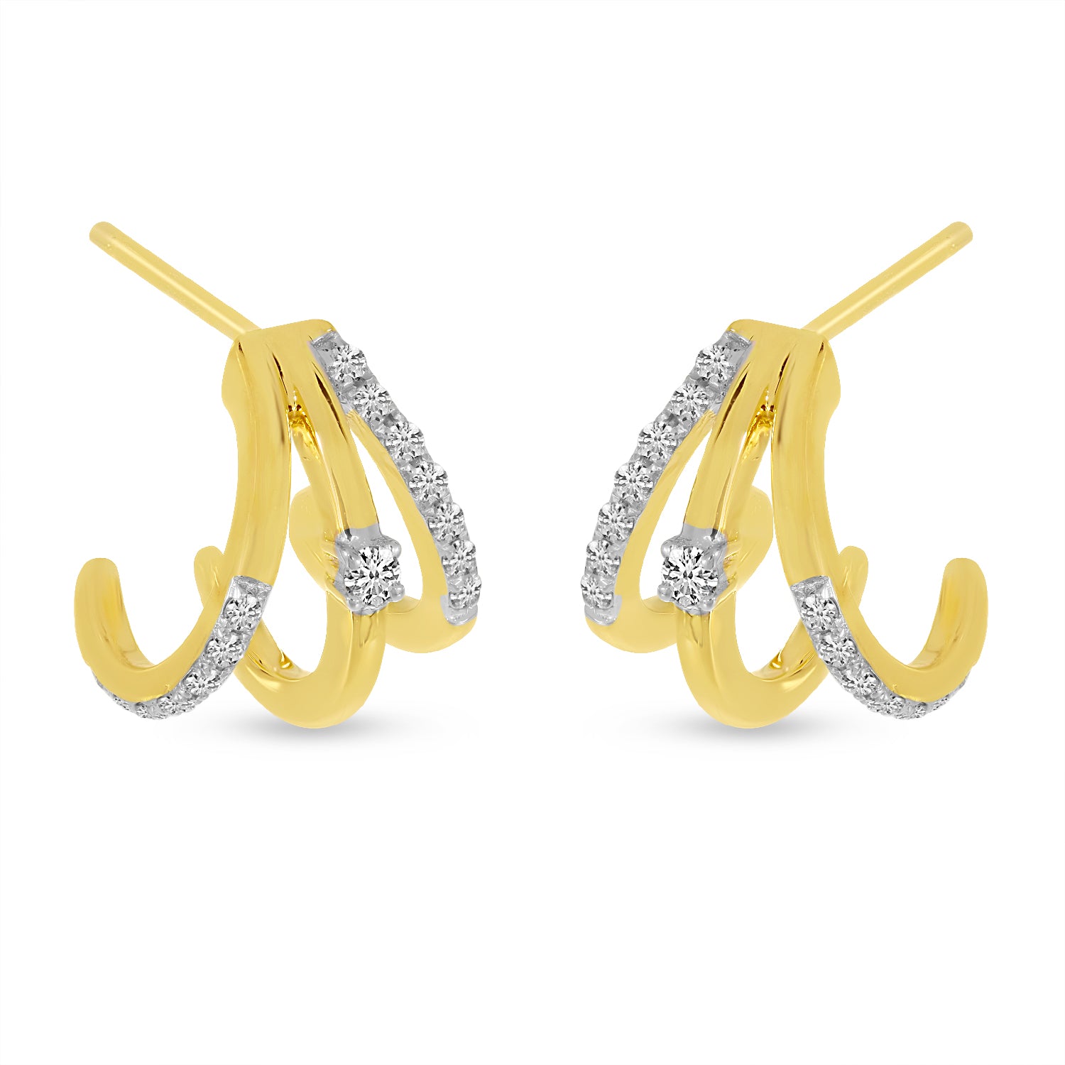 14K Yellow Gold 0.17ct. Diamond Triple Row Huggie Earrings