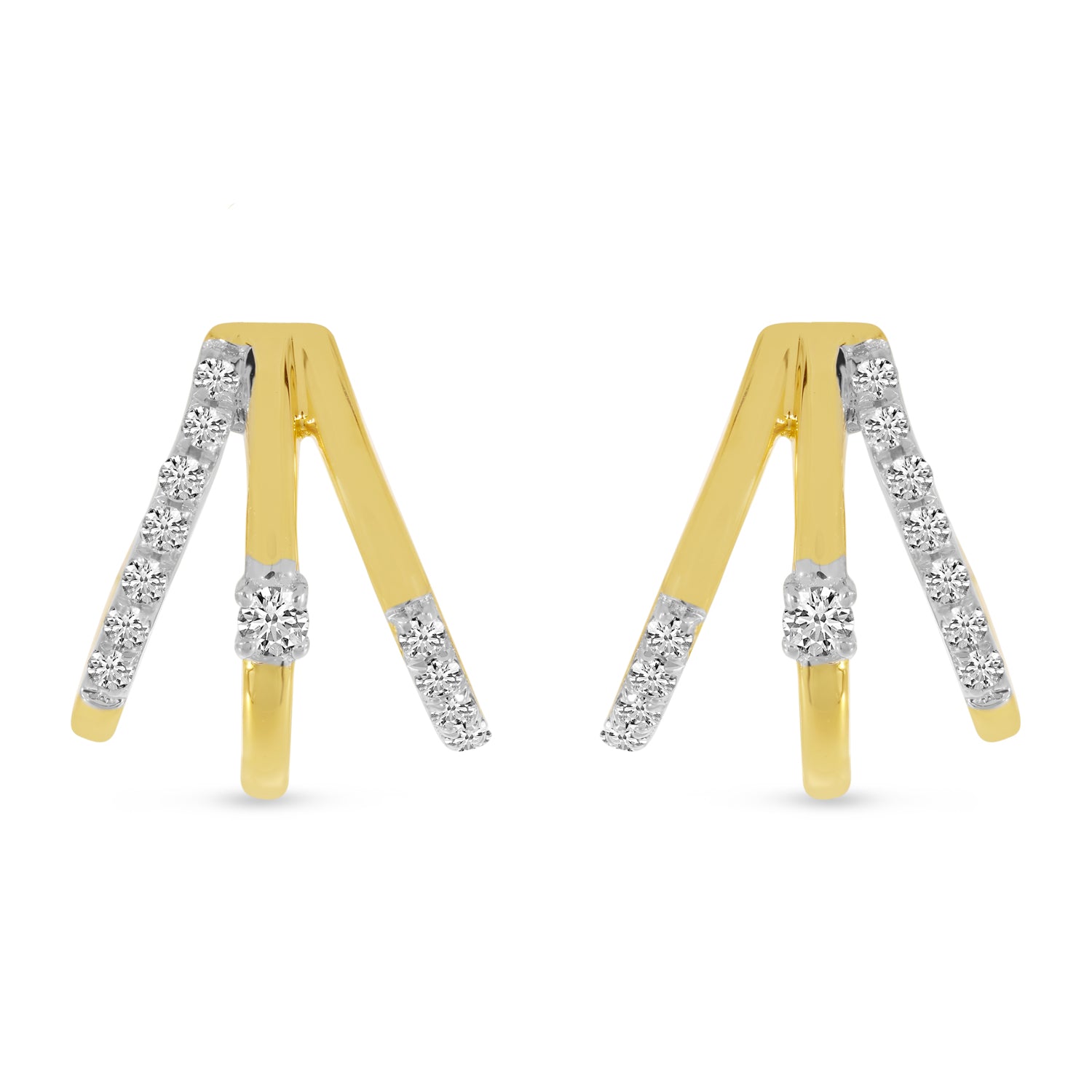 14K Yellow Gold 0.17ct. Diamond Triple Row Huggie Earrings