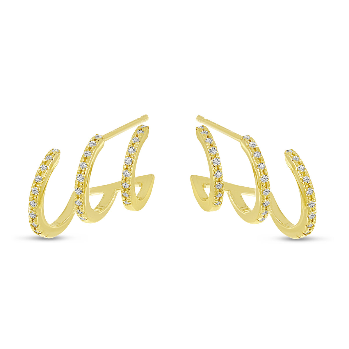 14K Yellow Gold 0.14ct. Diamond Triple Row Huggie Earrings