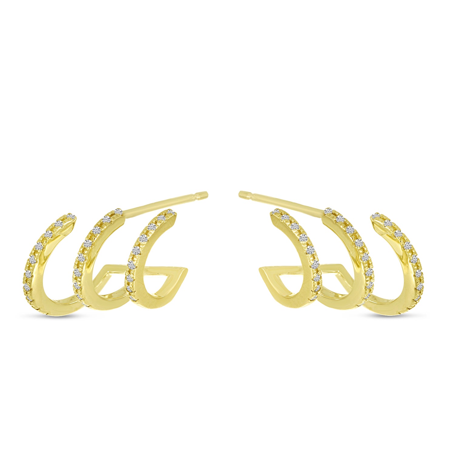 14K Yellow Gold 0.14ct. Diamond Triple Row Huggie Earrings