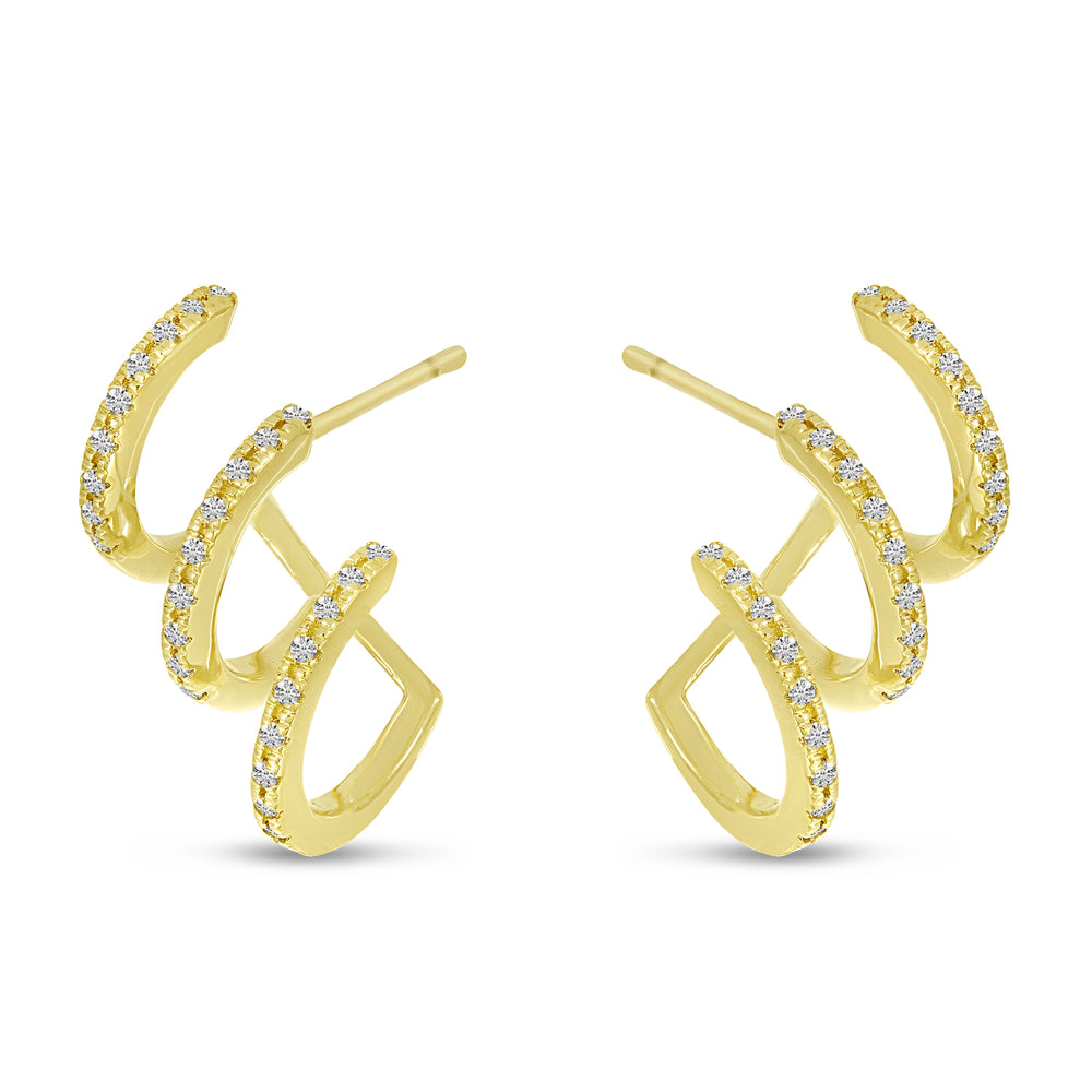 14K Yellow Gold 0.14ct. Diamond Triple Row Huggie Earrings