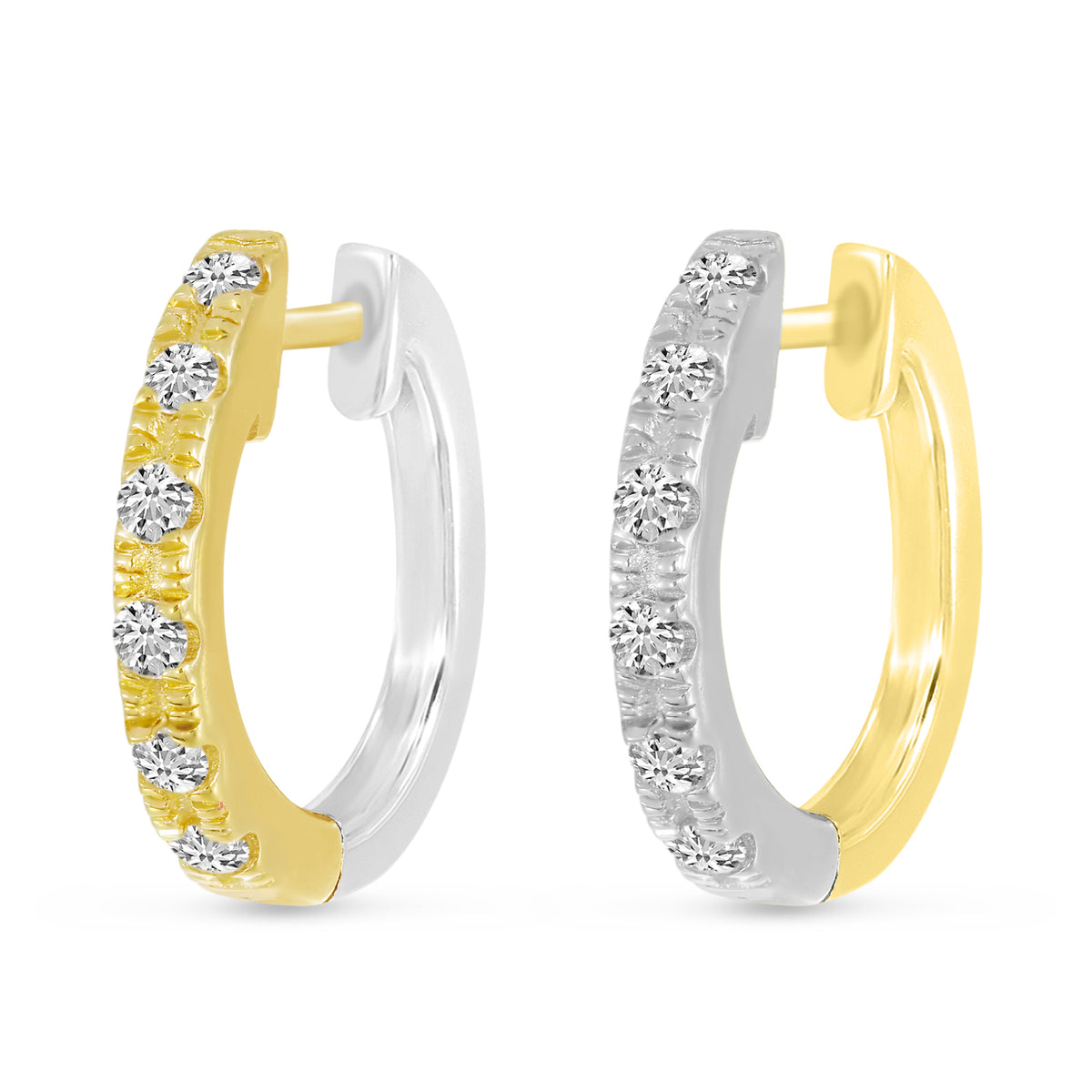 14K Yellow &amp; White Gold 0.24ct. Diamond Reversible Huggie Hoop Earrings