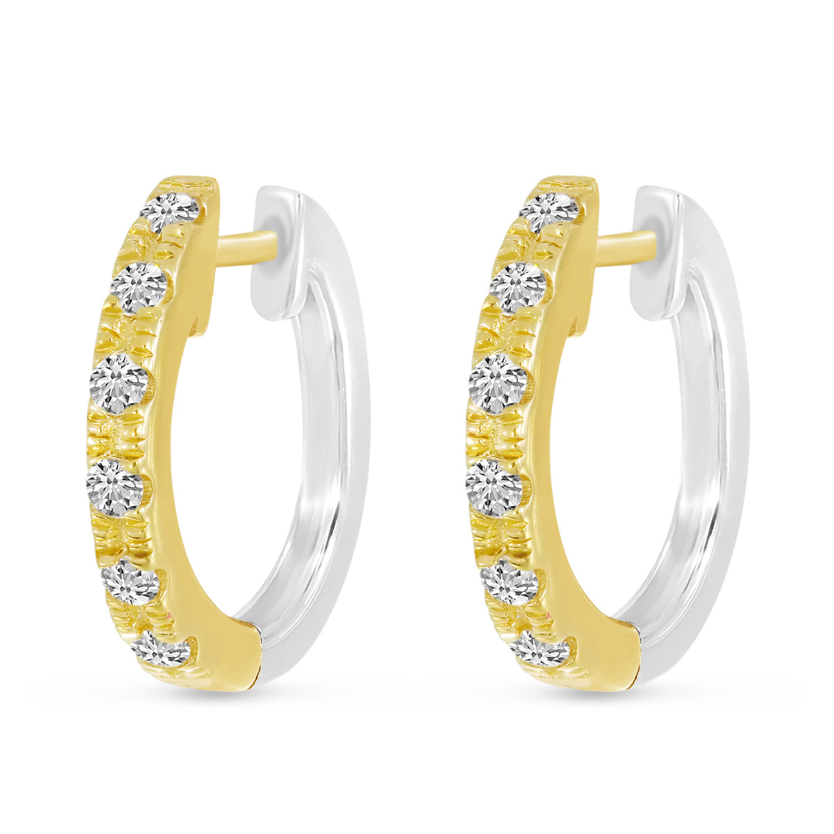 14K Yellow &amp; White Gold 0.24ct. Diamond Reversible Huggie Hoop Earrings