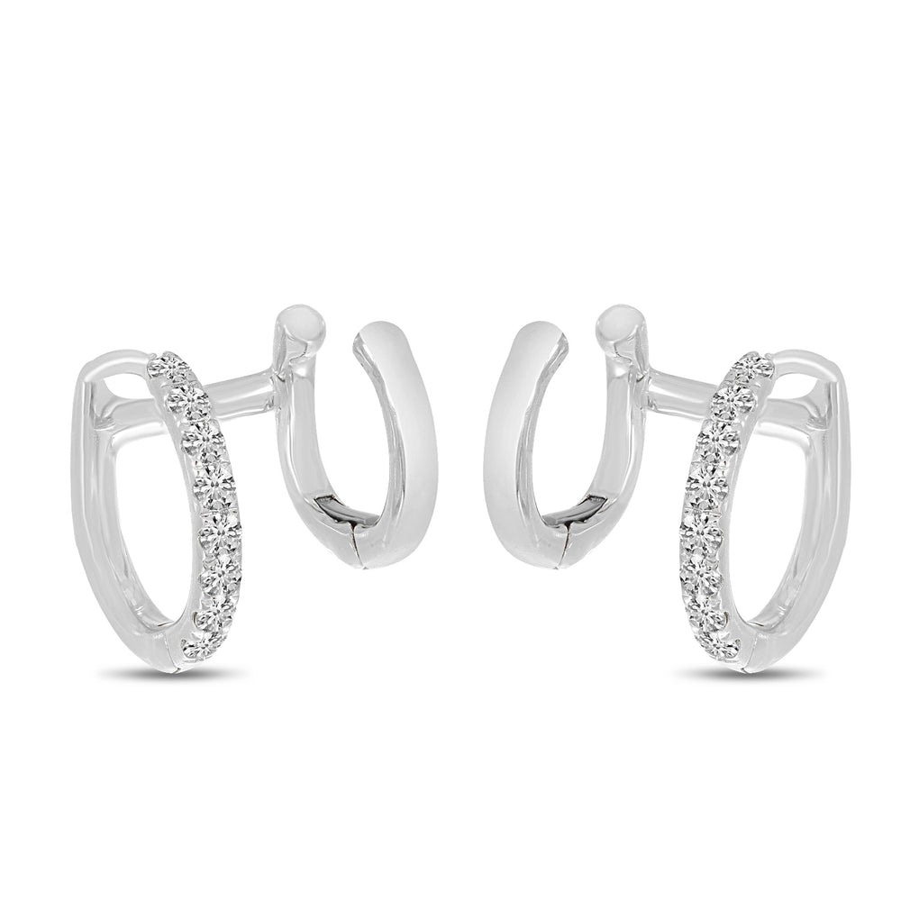 14K White Gold 0.24ct. Diamond Double Hoop Huggie Earrings