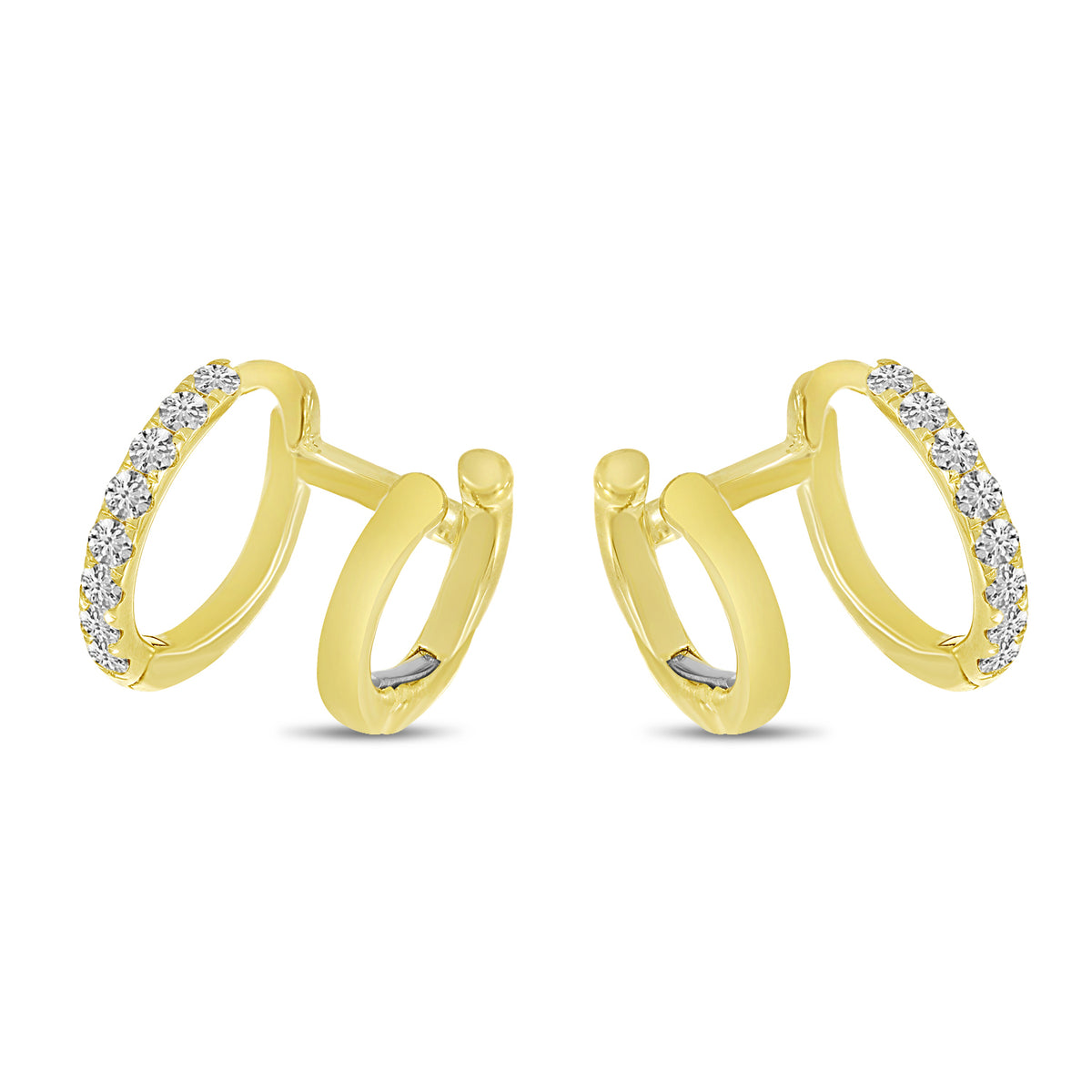 14K Yellow Gold 0.24ct. Diamond Double Hoop Huggie Earrings