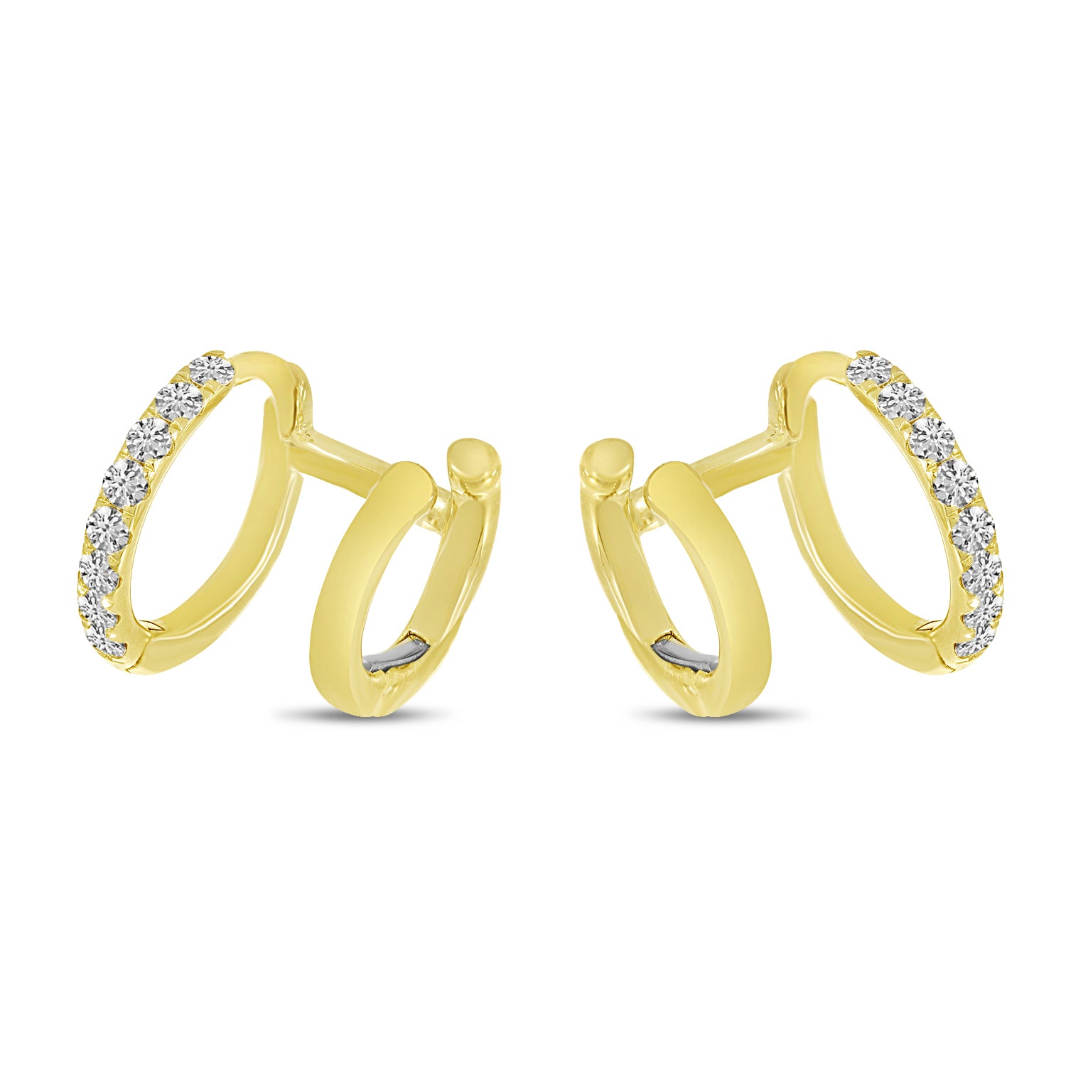 14K Yellow Gold 0.24ct. Diamond Double Hoop Huggie Earrings