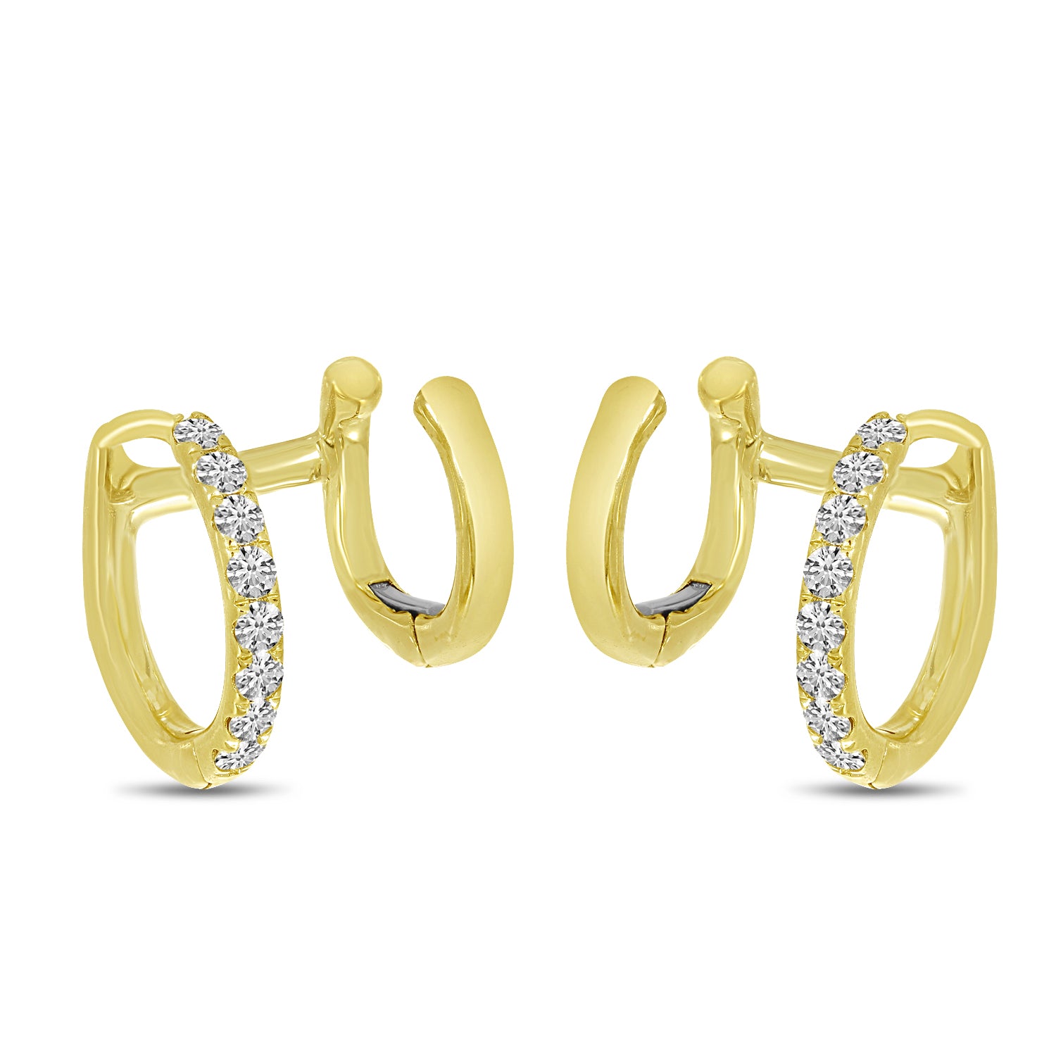 14K Yellow Gold 0.24ct. Diamond Double Hoop Huggie Earrings