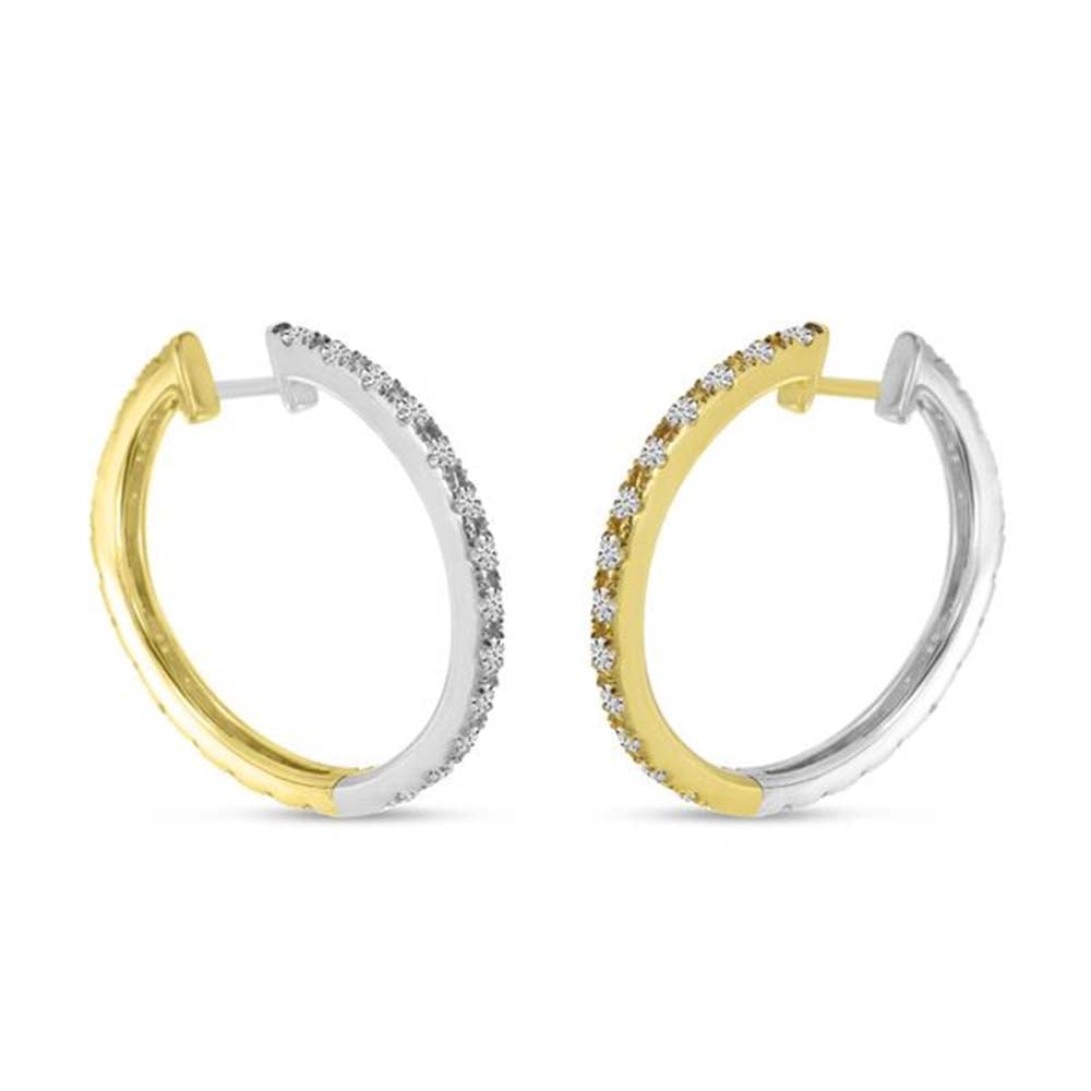 14K Yellow &amp; White Gold 0.52ct. Diamond Reversible Huggie Hoop Earrings