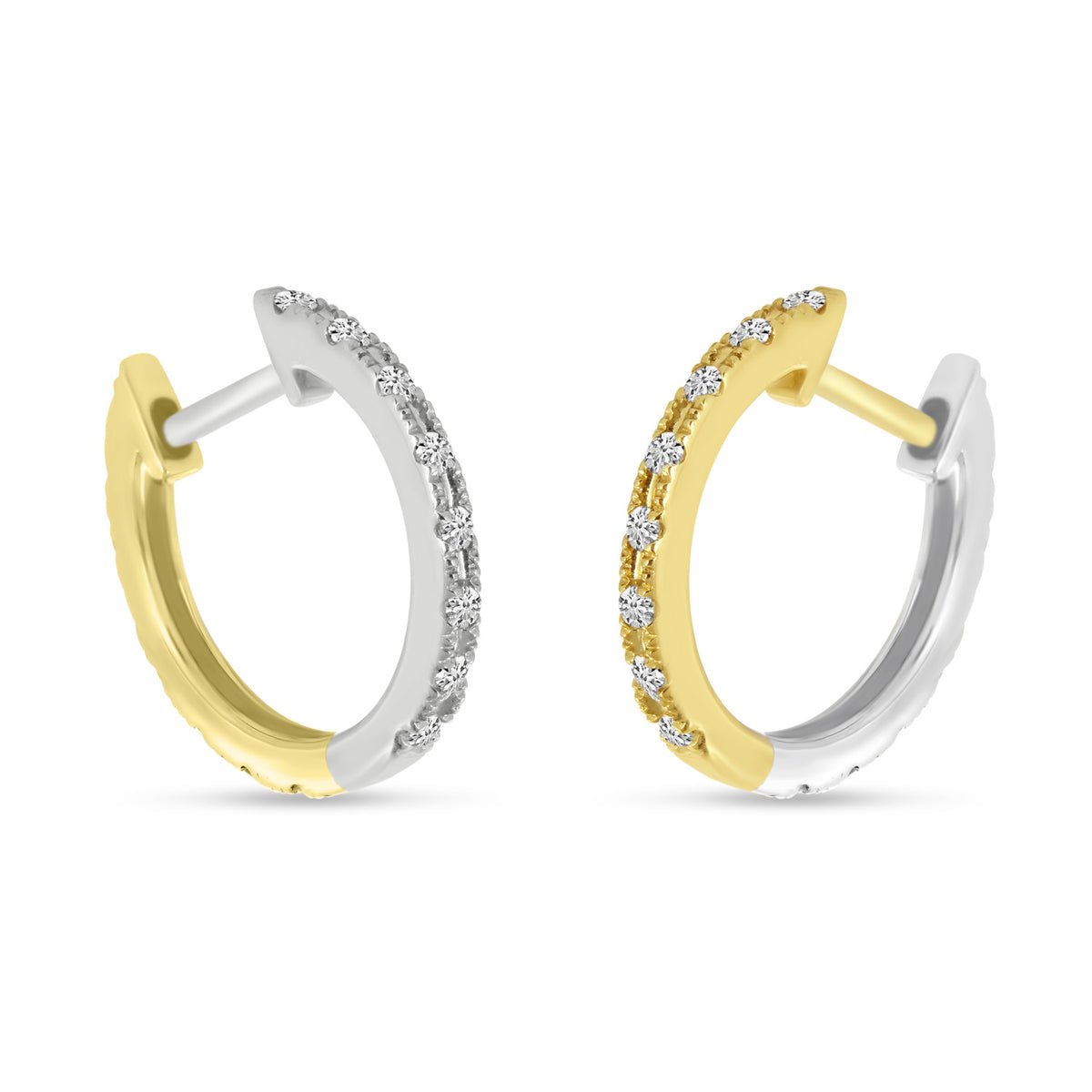 14K Yellow &amp; White Gold 0.32ct. Diamond Reversible Huggie Hoop Earrings