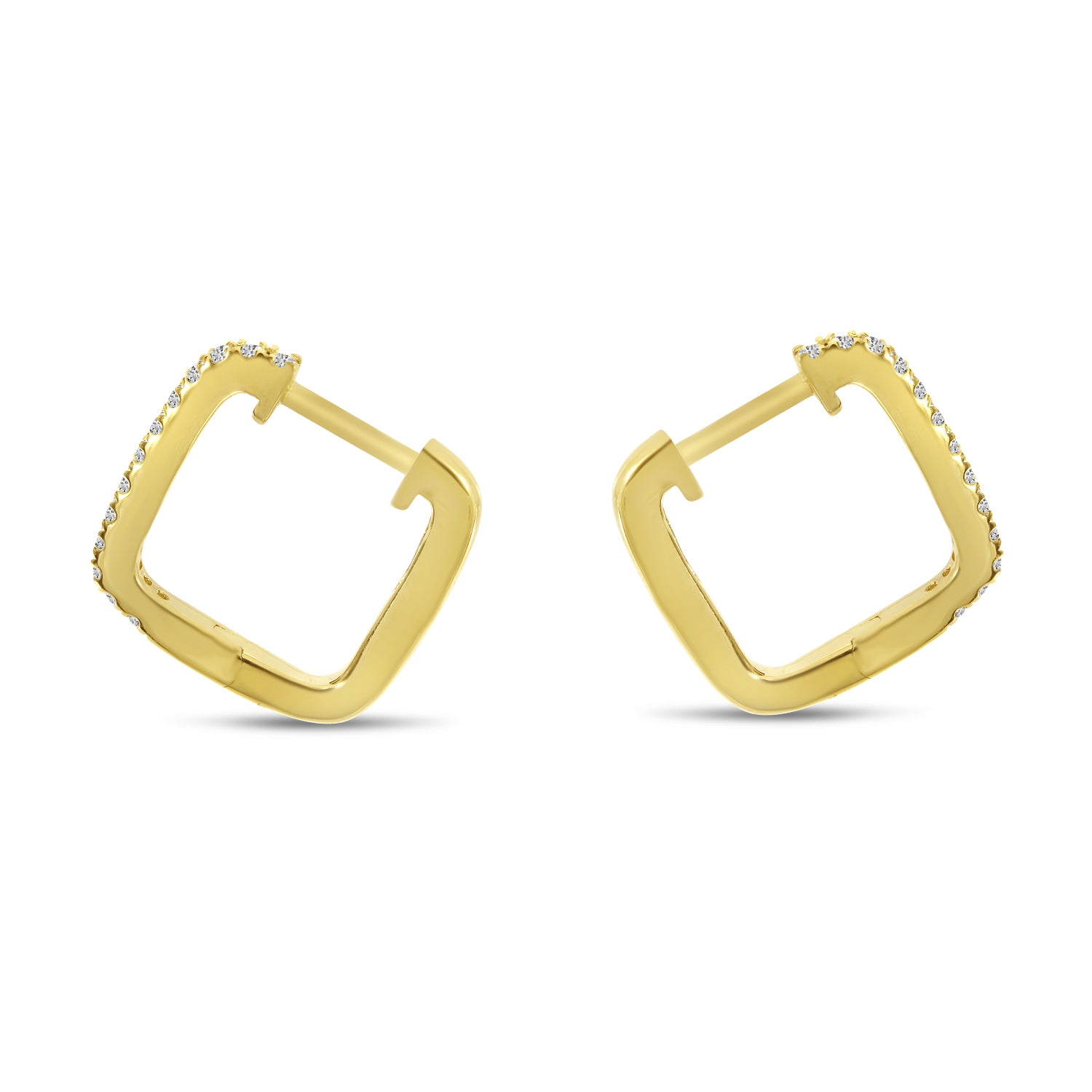 14K Yellow Gold 0.16ct. Diamond Square Hoop Huggie Earrings