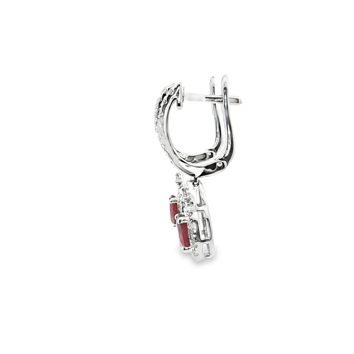 14K Yellow Gold Ruby &amp; Diamond Huggie Hoop Dangle Earrings