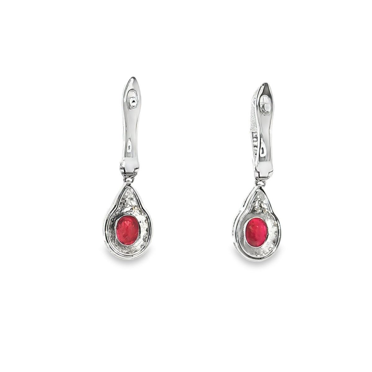 14K Yellow Gold Ruby &amp; Diamond Huggie Hoop Dangle Earrings