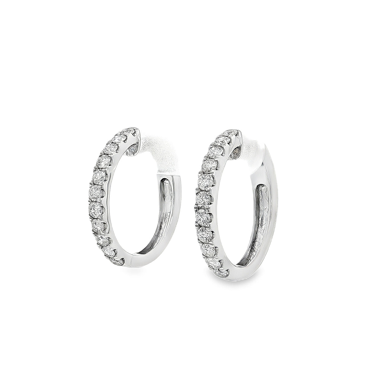 14K White Gold 1.0cttw. Diamond Hoop Earrings