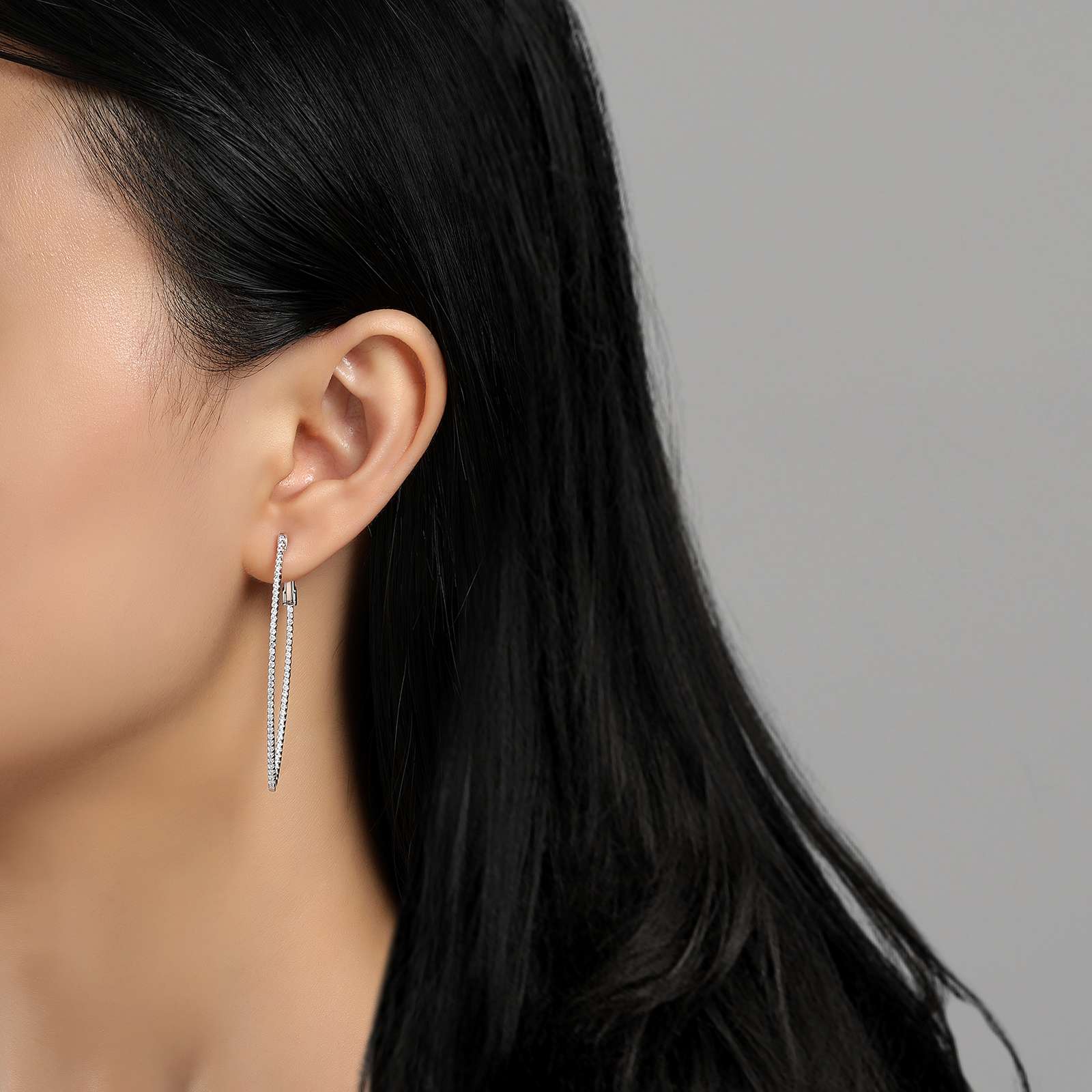 Lafonn Simulated Diamond Marquise Inside Out 55mm Hoop Earrings E3001CLP