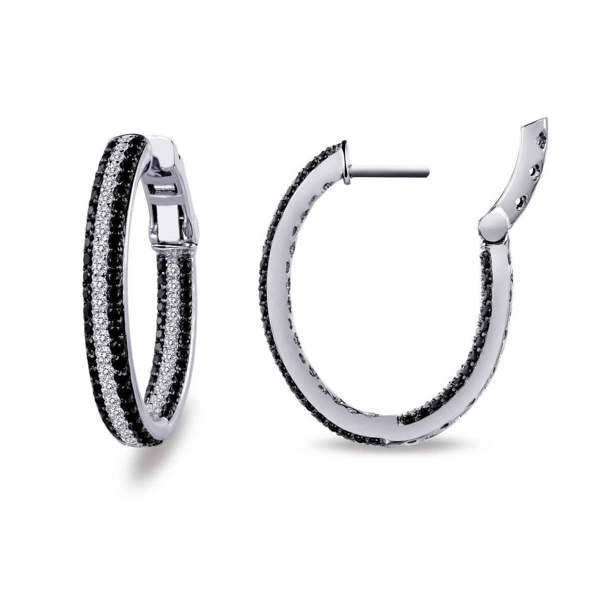Lafonn Simulated White &amp; Black Diamond 2.85ct Oval Inside Out Hoop Earrings E3028CBP