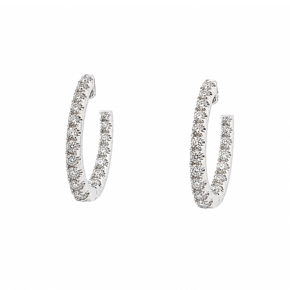 14K White Gold 0.76cttw. Diamond Inside Out Tapered Hoop Earrings