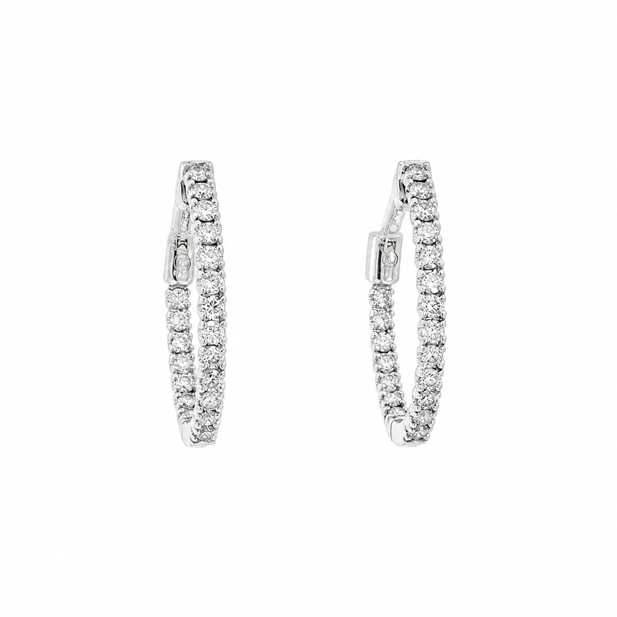 14K White Gold 0.75cttw. Diamond Inside Out Oval Hoop Earrings