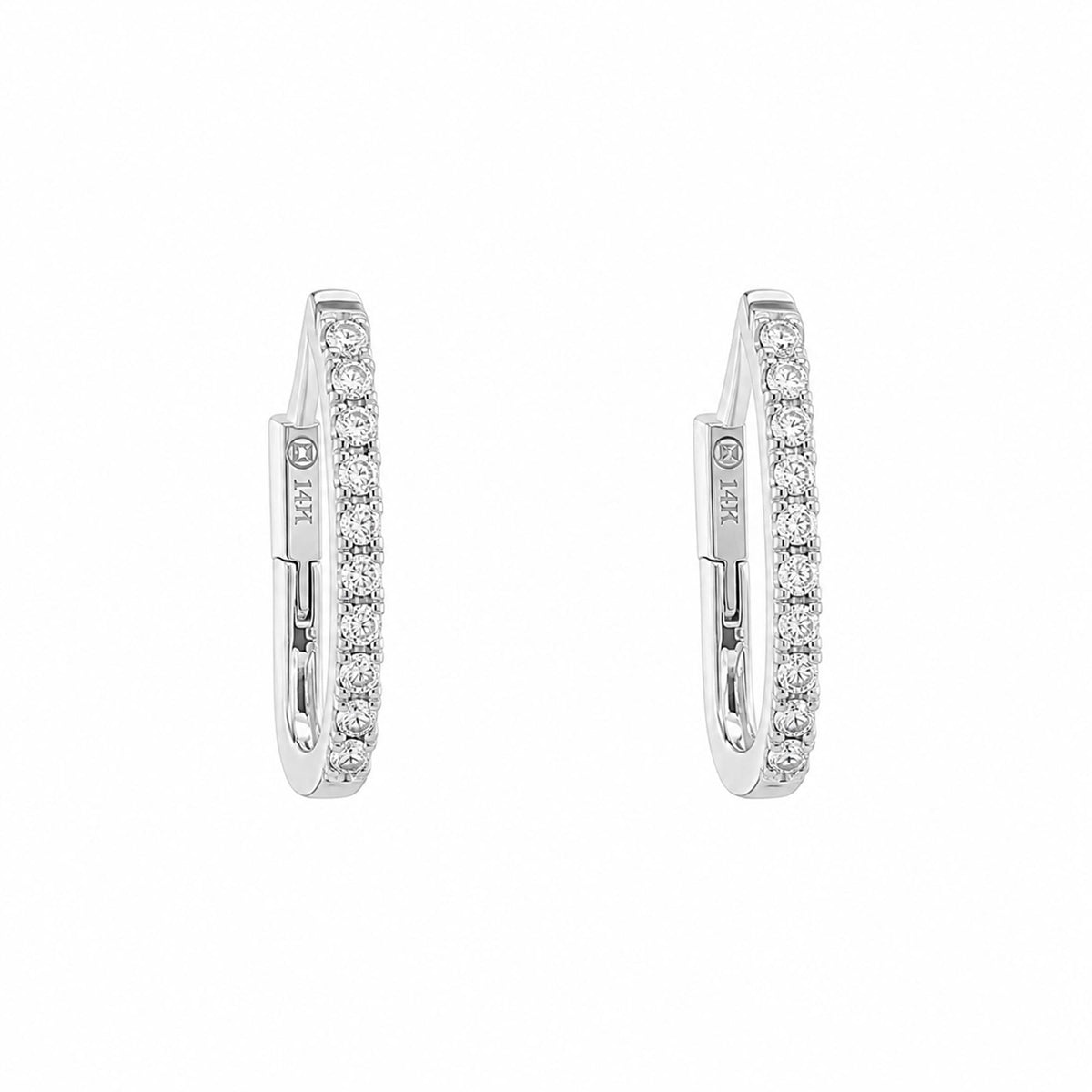 14K White Gold 0.35cttw. Diamond Rectangular Hoop Earrings