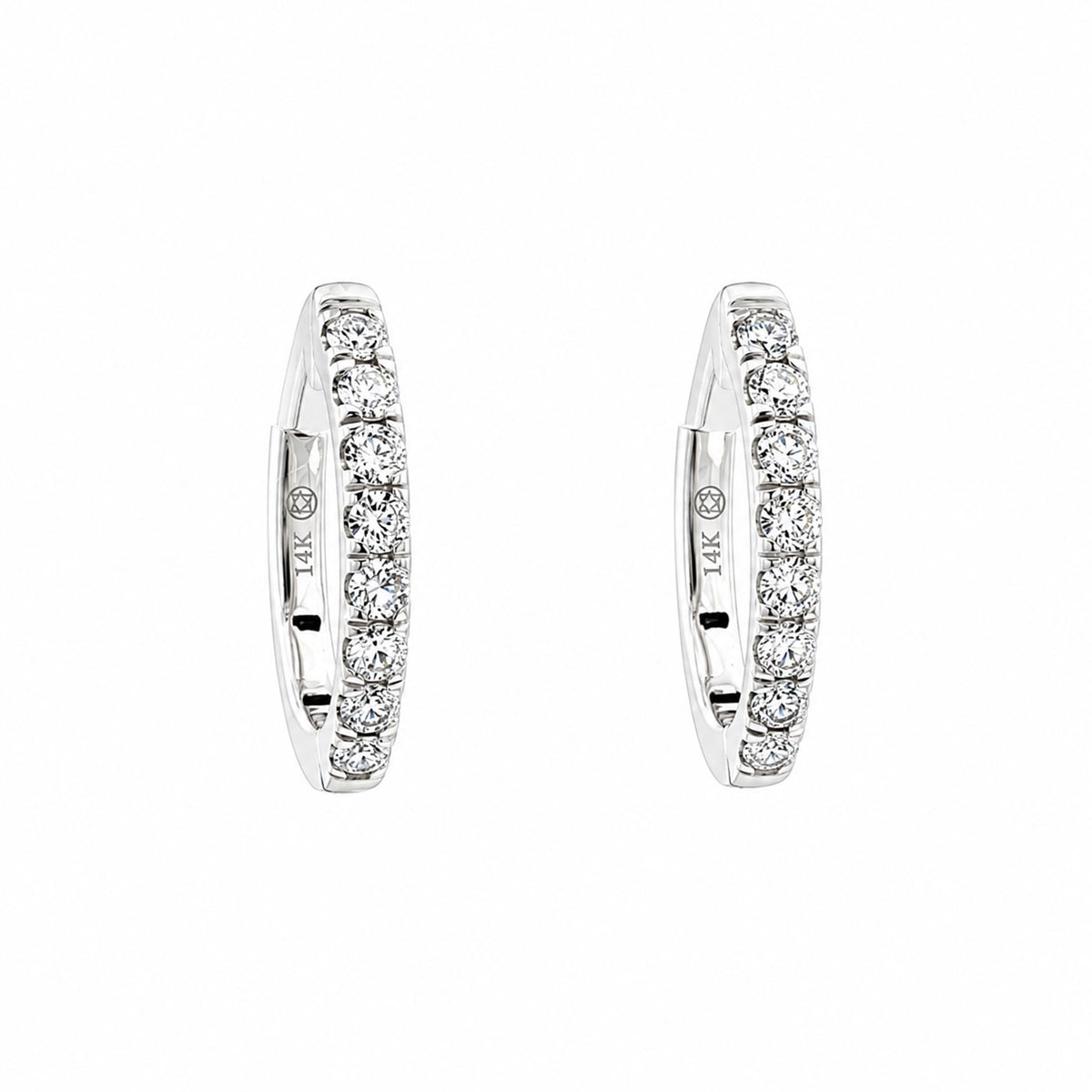 14K White Gold 0.55cttw. Diamond Oval Hoop Earrings