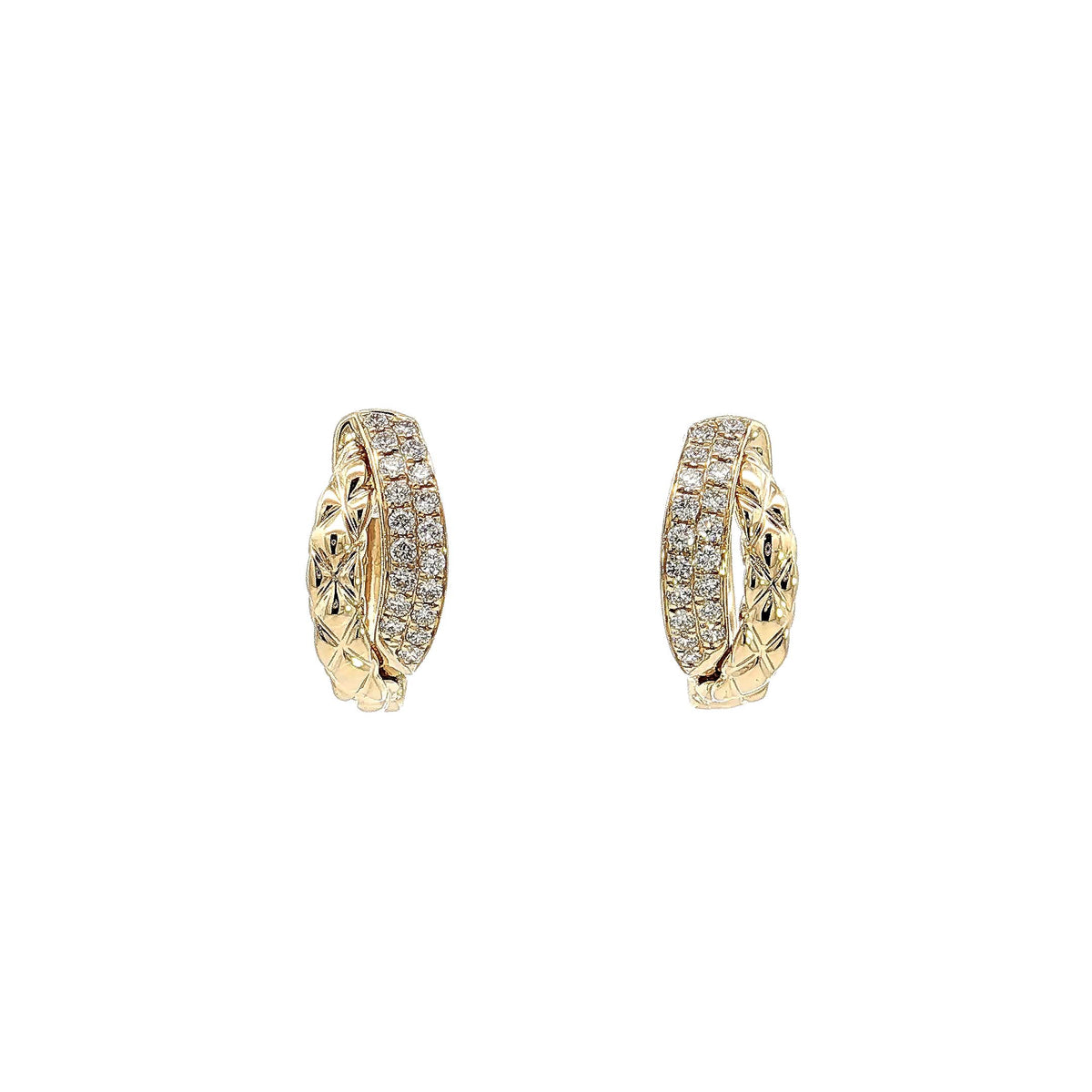 A. Jaffe 14K Yellow Gold 0.29cttw. Diamond &amp; Quilted Huggie Hoop Earrings